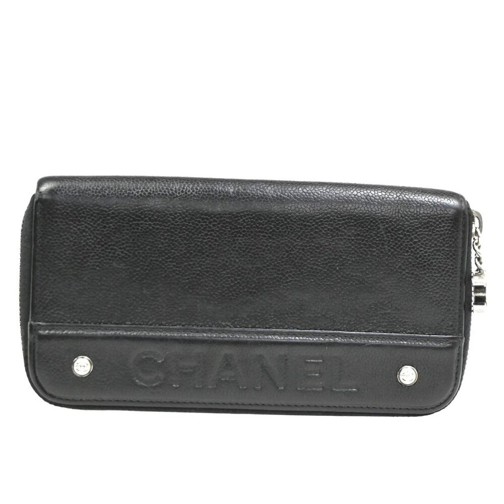 CHANEL CC COCO Mark Bifold Zippy Long Wallet Grained Leather Black SHW 38KB958